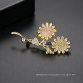 Elegant Jewelry Accessories Sun Flower Gold Plated Colorful CZ Brooch